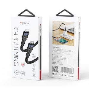 YESIDO CA107 1.2m 2.4A USB Type-C to Lighting Charging Data Cable(Black+Blue)