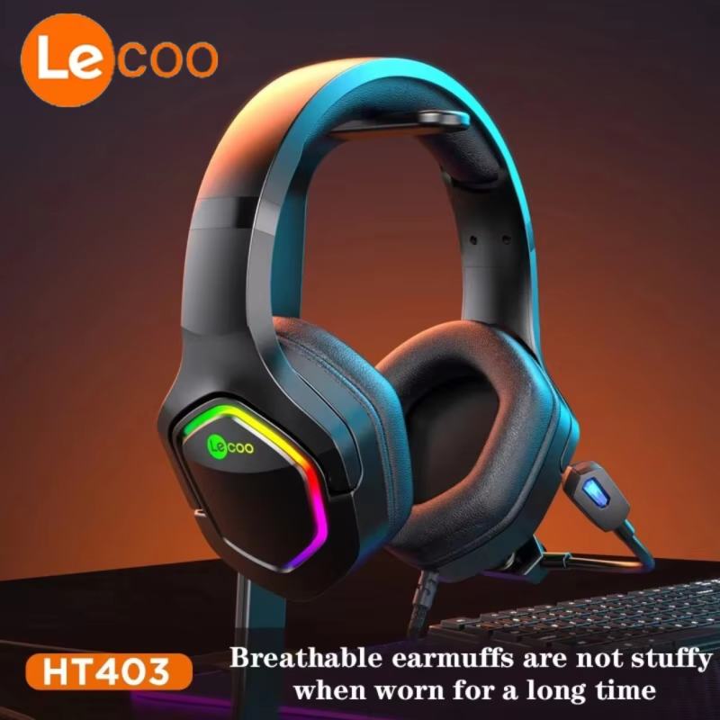 Lecoo HT403 Wire Gaming Headsets Cool Headworn Gaming Headphones Noise Reduction Suitable For Mobile Phones, Computers, Ps4, Ps5