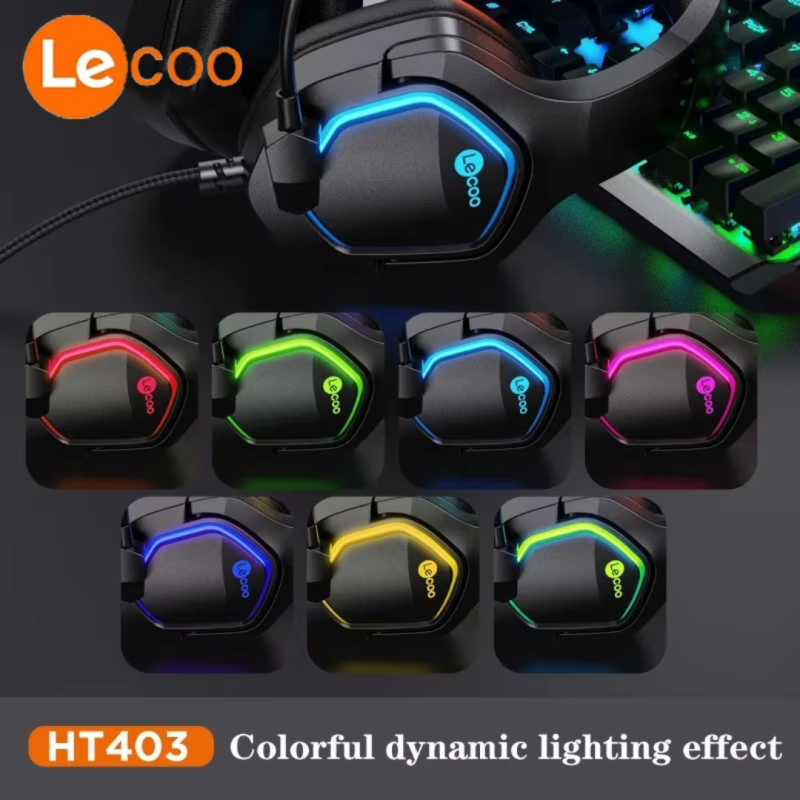 Lecoo HT403 Wire Gaming Headsets Cool Headworn Gaming Headphones Noise Reduction Suitable For Mobile Phones, Computers, Ps4, Ps5