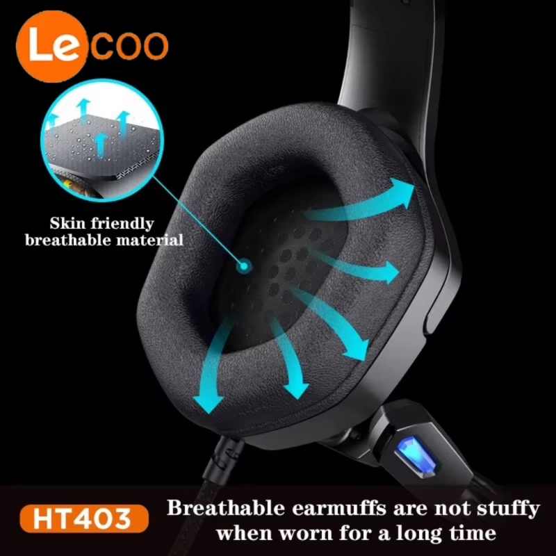 Lecoo HT403 Wire Gaming Headsets Cool Headworn Gaming Headphones Noise Reduction Suitable For Mobile Phones, Computers, Ps4, Ps5