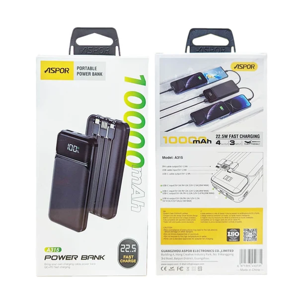 ASPOR A315 10000mAh Power Bank – 22.5W Fast Charging - Image 4